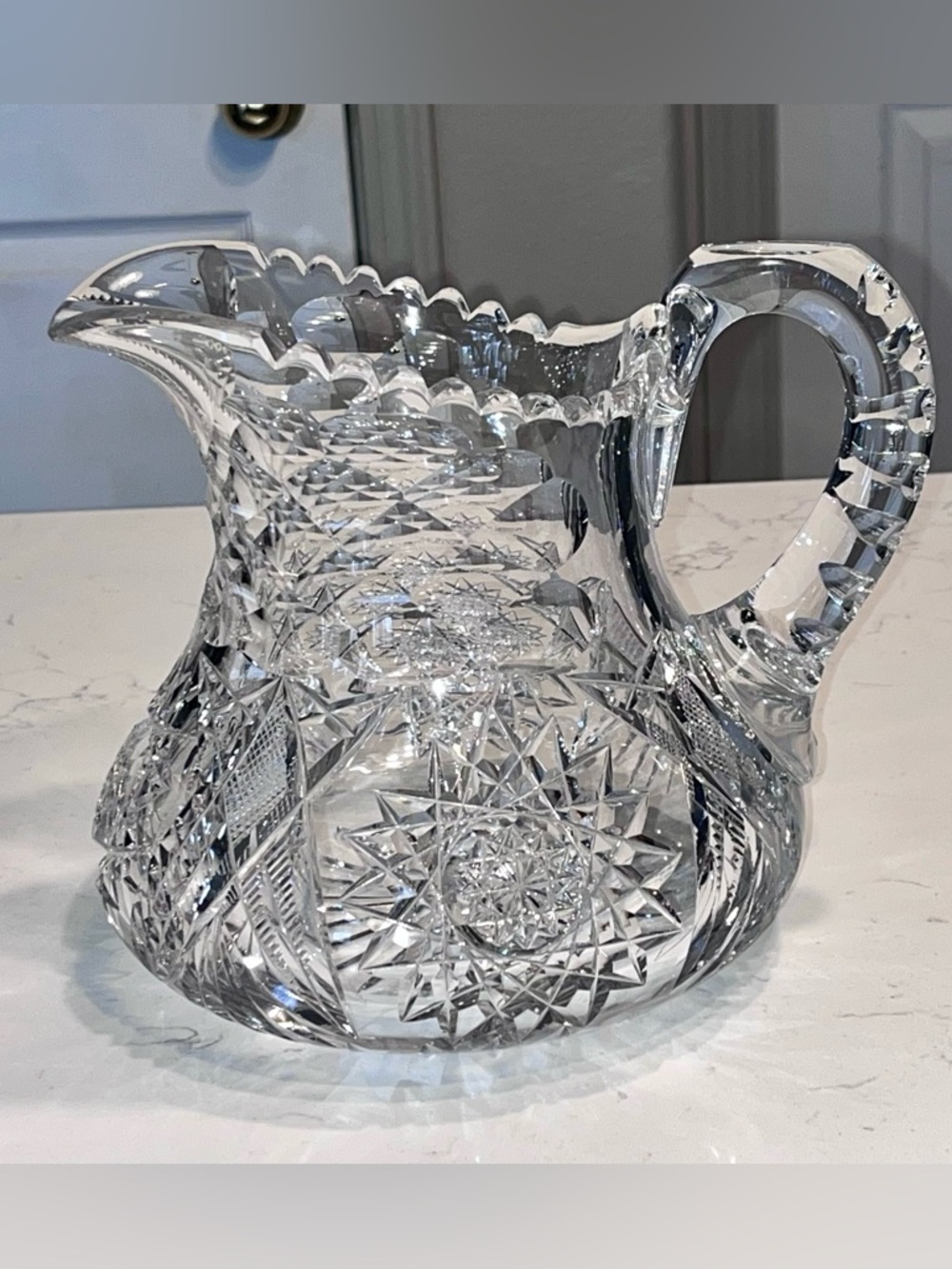 Antique Victorian American Brilliant Period (ABP) Lead Crystal Pitcher 7 cup